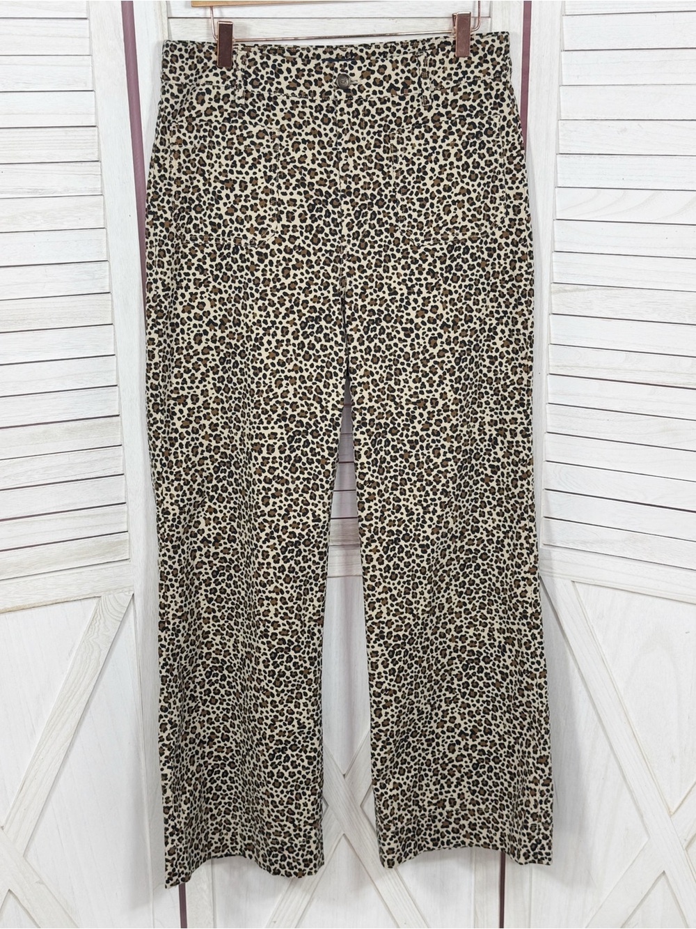 J. Crew Lizzie Leopard Print High‎ Rise Wide Leg Pants Tan Black 30 Chino